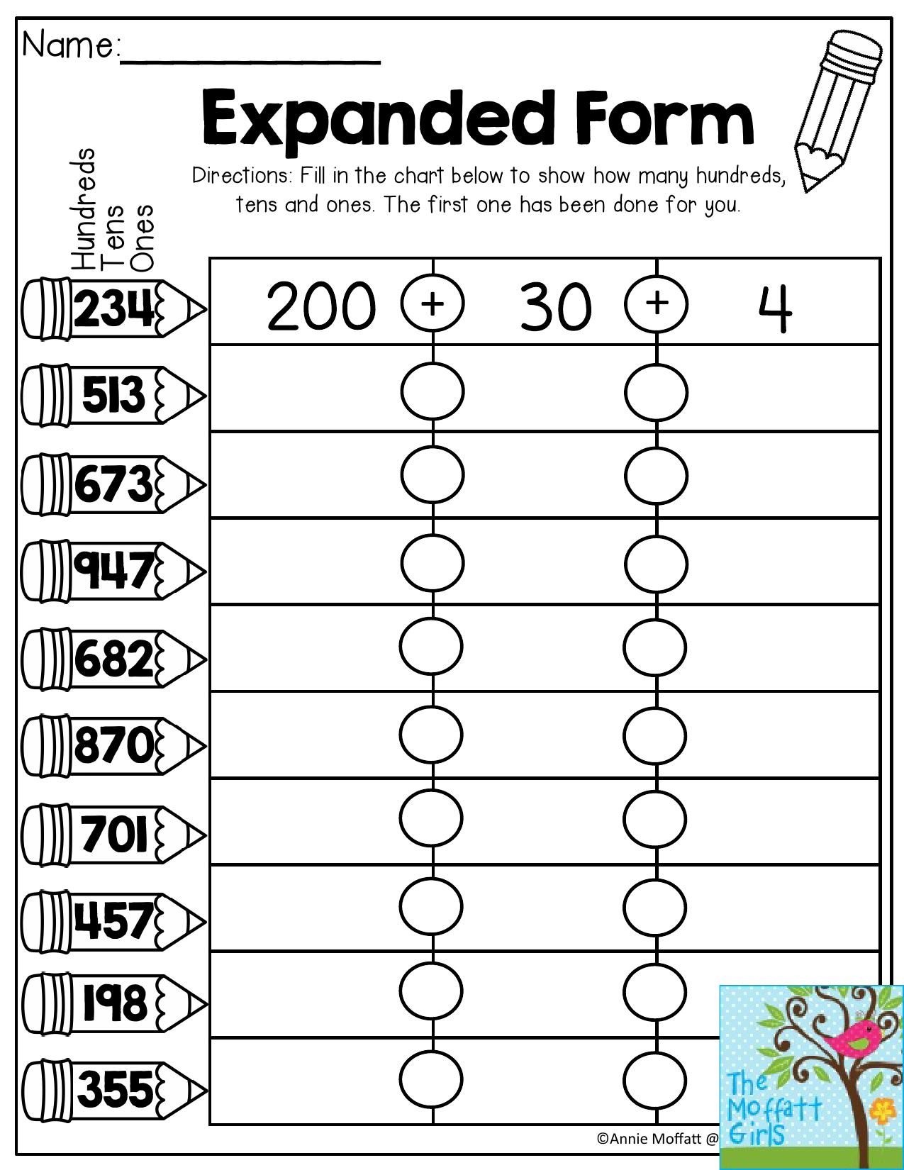 Expanded Form- Fill In The Chart To Show How Many Hundreds, Tens And - Free Printable Expanded Notation Worksheets