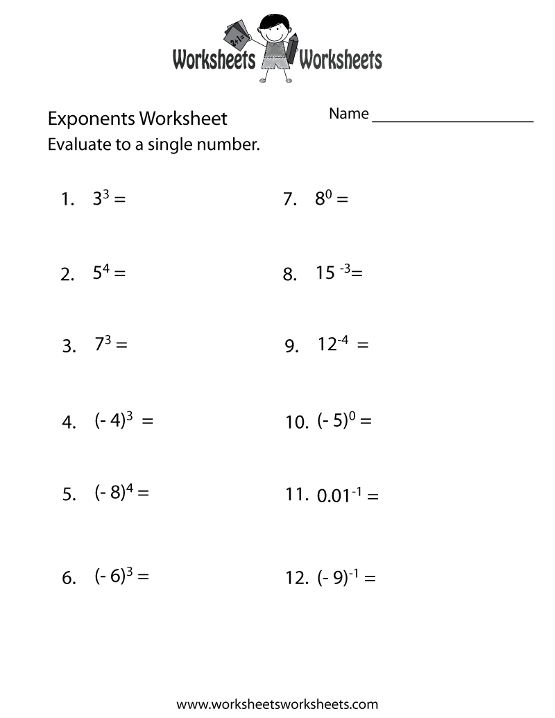 Exponents Practice Worksheet - Free Printable Educational Worksheet - Free Printable Exponent Worksheets