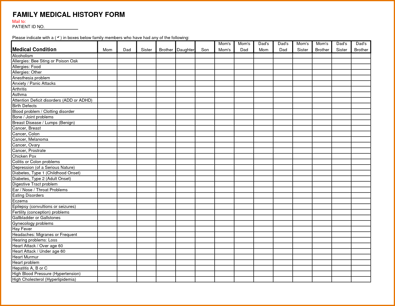 Family Medical History Forms Templates | Healthy And Strong - Free Printable Personal Medical History Forms