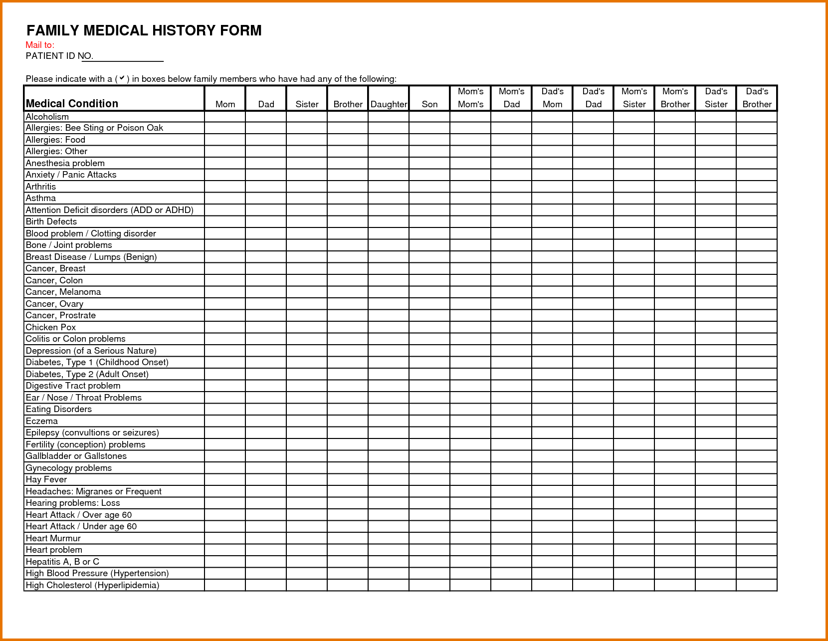 Free Printable Personal Medical History Forms Free Printable