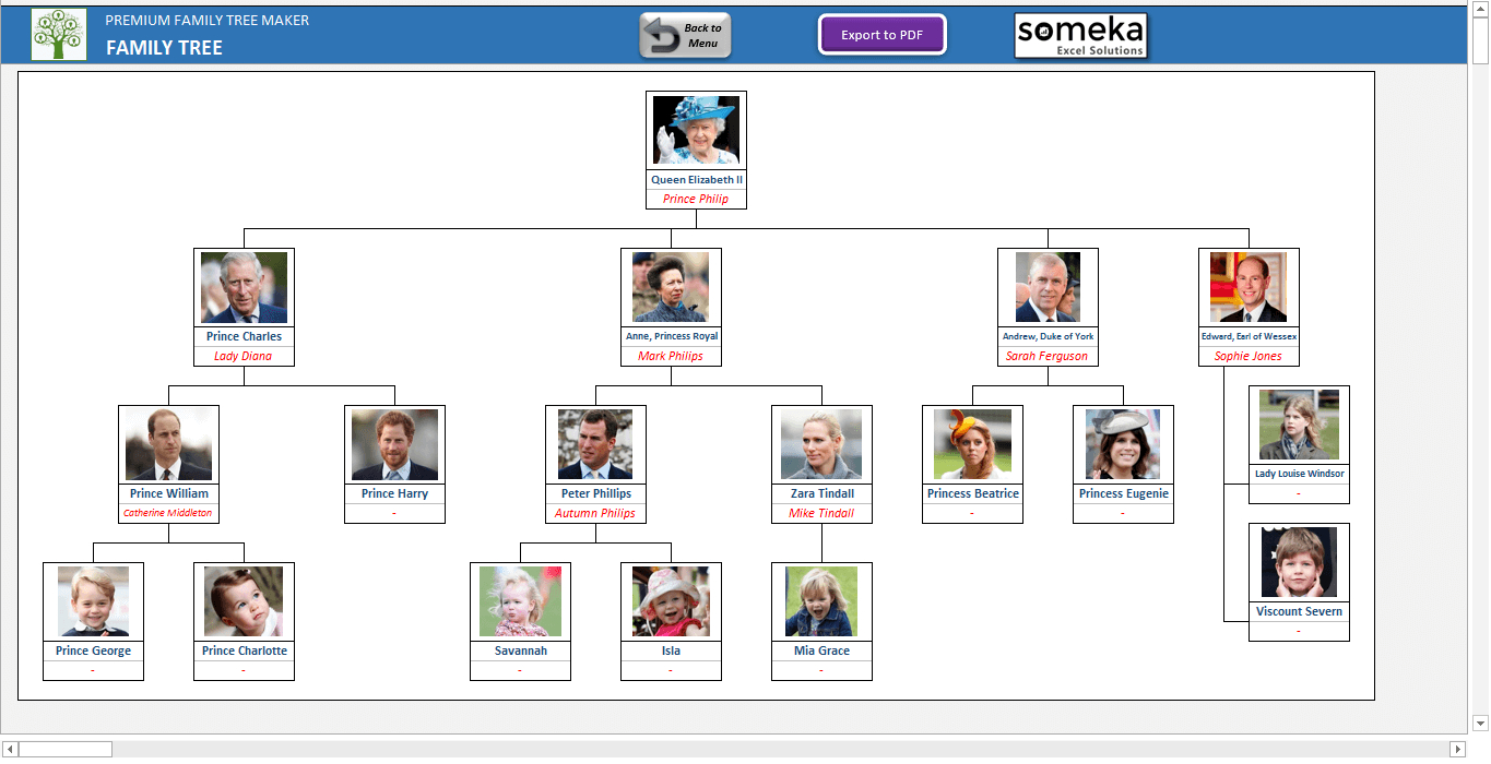 Family Tree Template - Printable Excel Generator With Photos - Family Tree Maker Free Printable