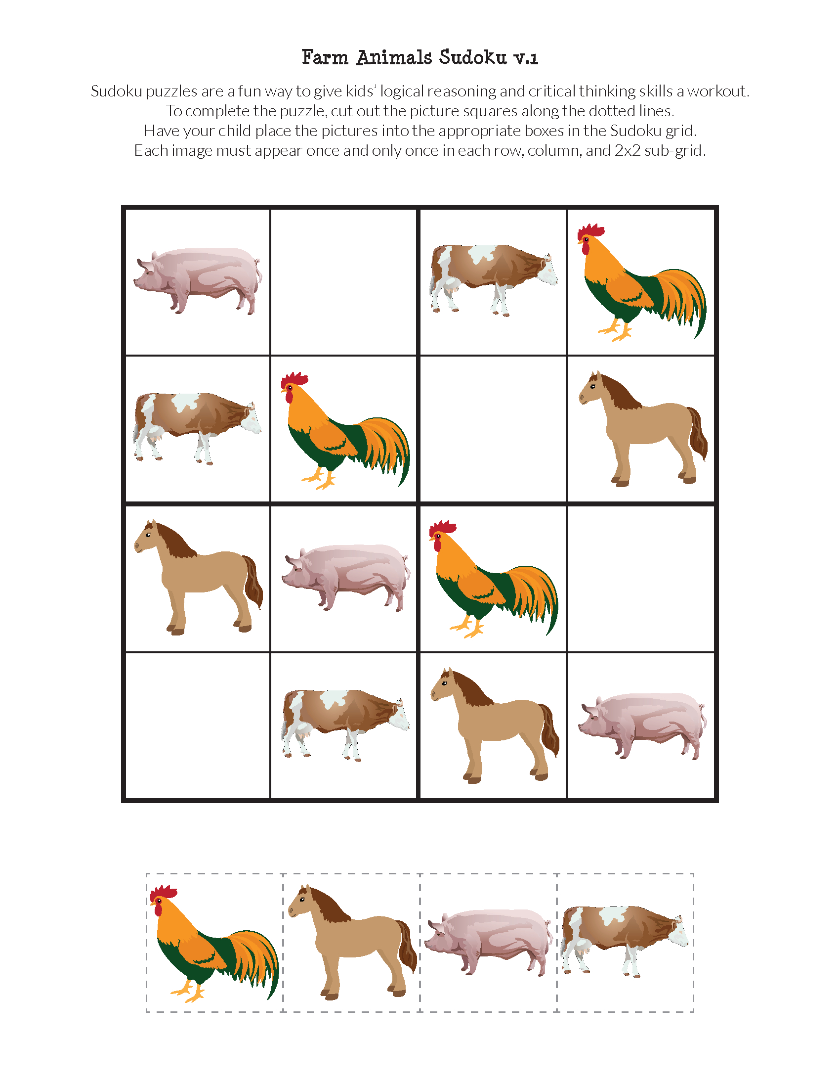 Farm Animals Sudoku Puzzles {Free Printables} - Gift Of Curiosity - Free Printable Farm Animals