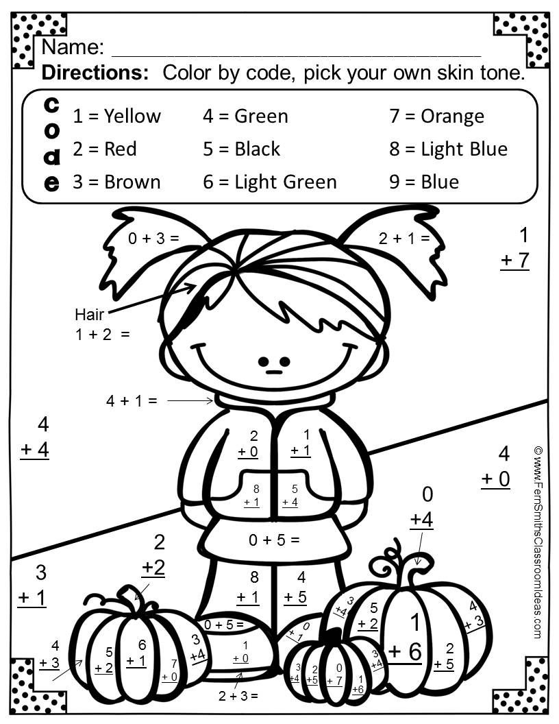 Fern Smith&amp;#039;s Free Fall Fun! Basic Addition Facts - Color Your - Free Printable Fall Math Worksheets