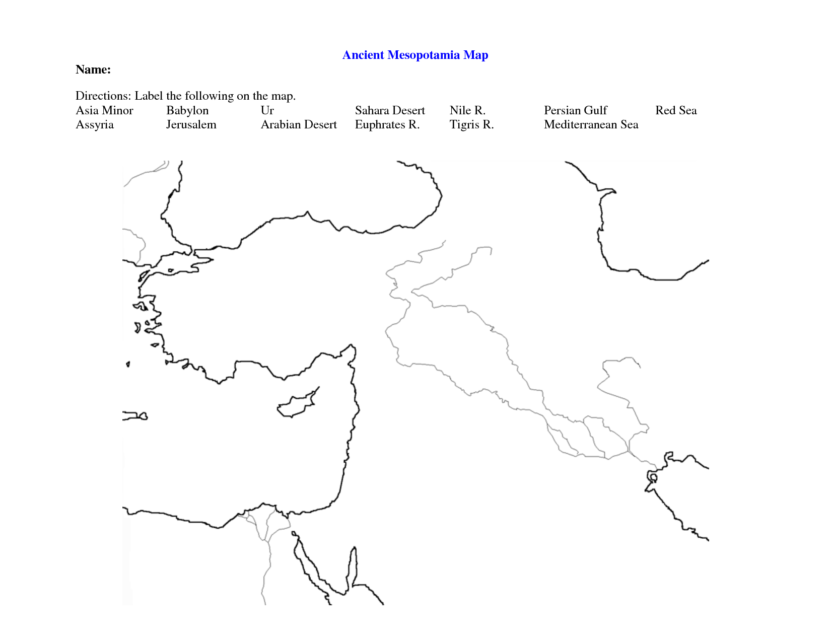 Fertile Crescent Map Worksheet - Google Search | World History 9 - Free Printable Map Of Mesopotamia