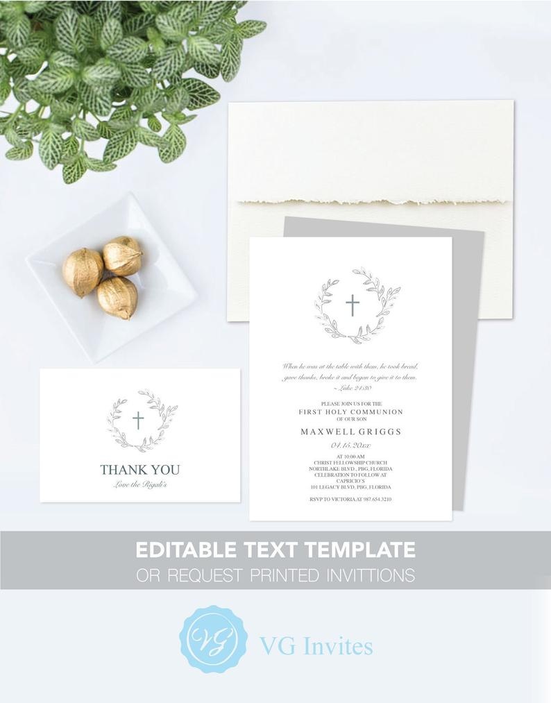 First Communion Invitation With Free Printable Thank You Card | Etsy - First Holy Communion Cards Printable Free