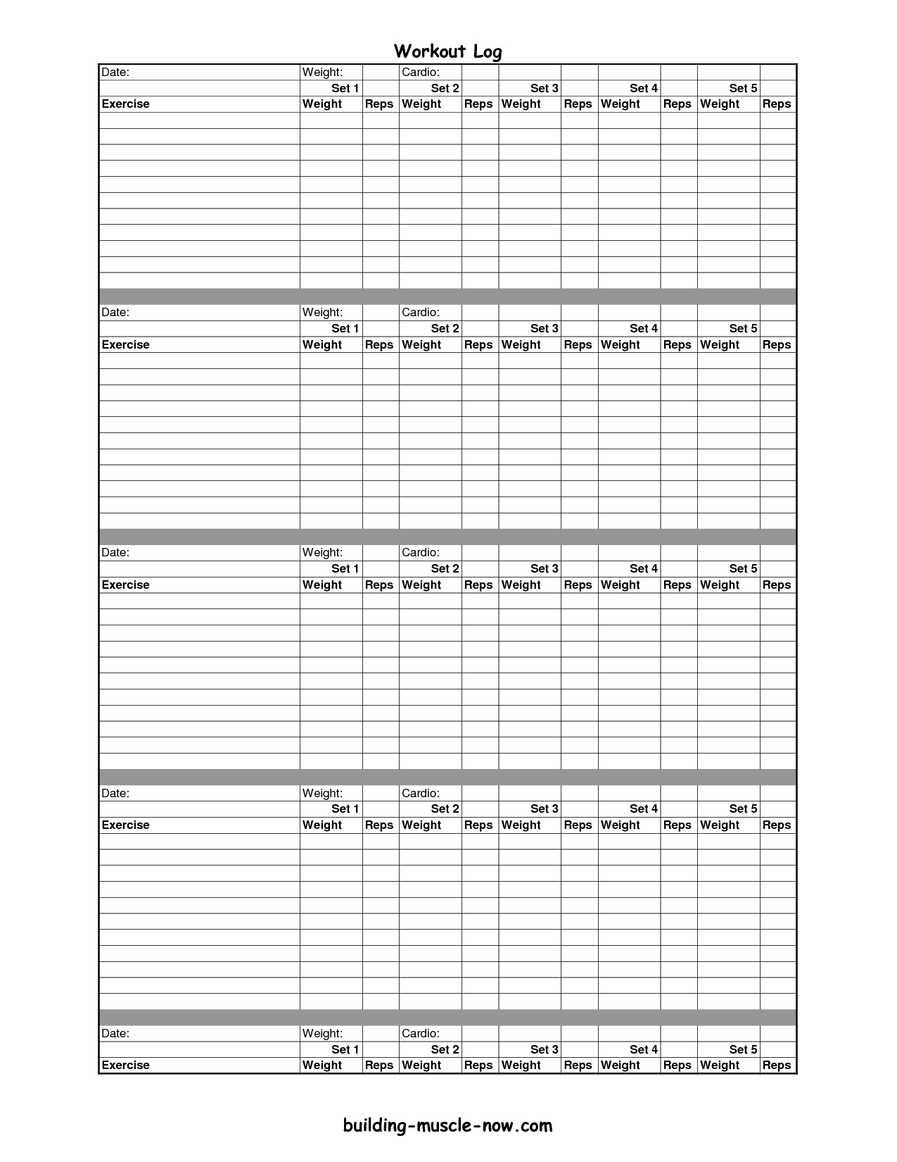 Printable Workout Sheets