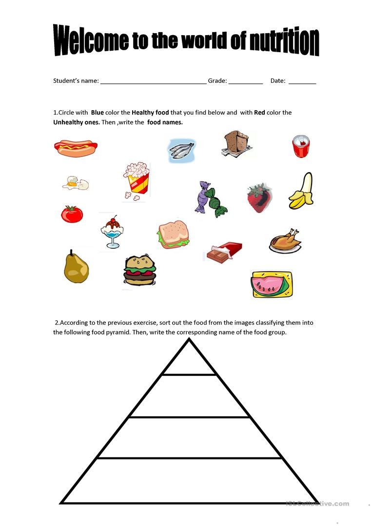 Food Pyramid - Healthy And Unhealthy Food. Worksheet - Free Esl - Free Printable Healthy Eating Worksheets