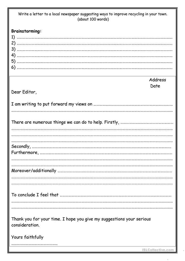 Formal Letter Writing Template Worksheet - Free Esl Printable - Free Printable Letter Writing Worksheets