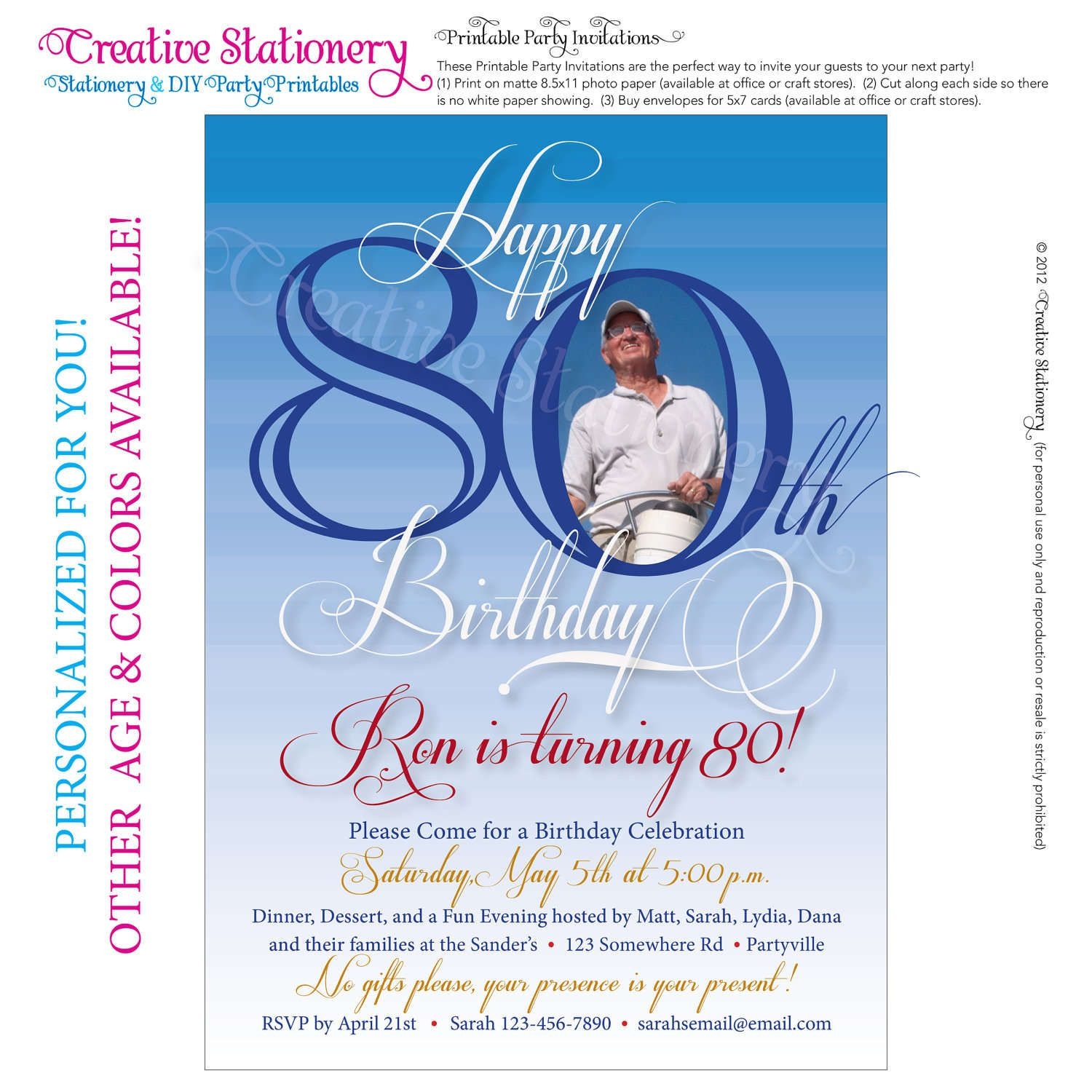 Free 80Th Birthday Invitations Templates | Free Printable - Printable Invitations Free No Download