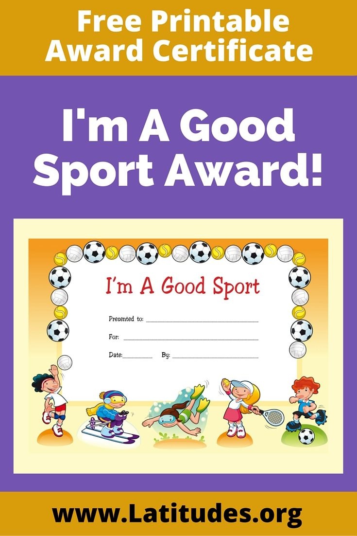 Free Award Certificate - I&amp;#039;m A Good Sport (Primary | Behavior Charts - Free Printable Swimming Certificates For Kids