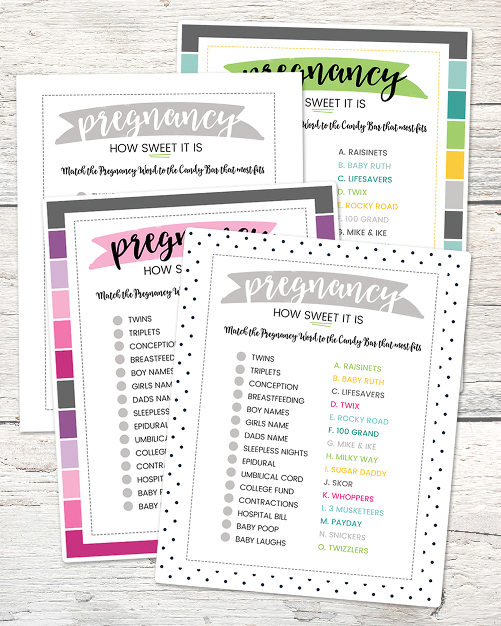 Free Baby Shower Candy Bar Game - 4 Colors | Lil&amp;#039; Luna - Candy Bar Baby Shower Game Free Printable