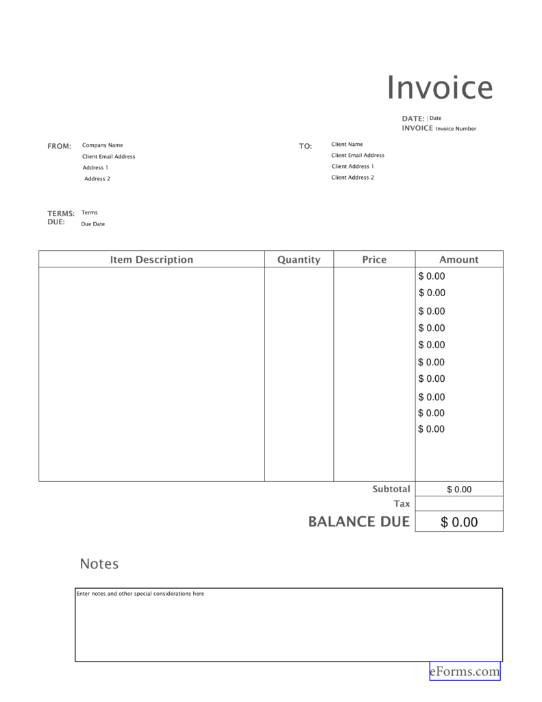 Free Blank Invoice Templates - Pdf | Eforms – Free Fillable Forms - Free Printable Invoice Templates