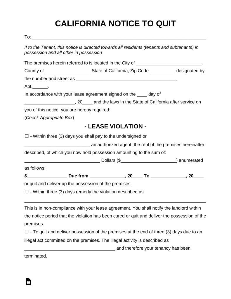 Free California Eviction Notice Forms | Process And Laws - Pdf - Free Printable Legal Forms California