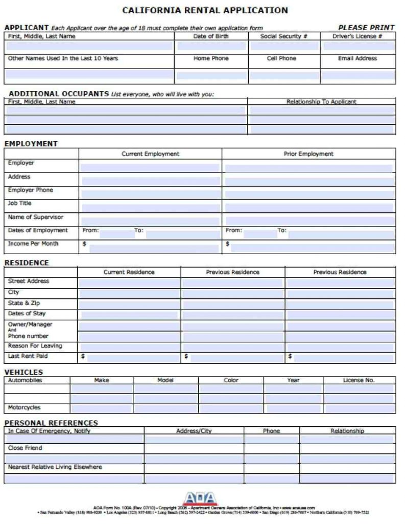 Free Printable Rental Application Pdf