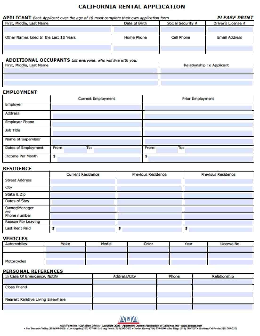 Download Free Arizona Rental Application Form Printable Lease Free Printable Rental 