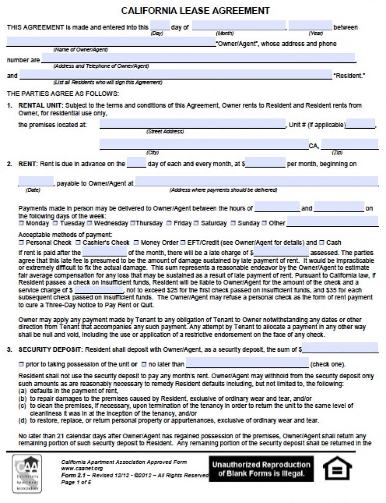 Free California Residential Lease Agreement Pdf Word Doc Free