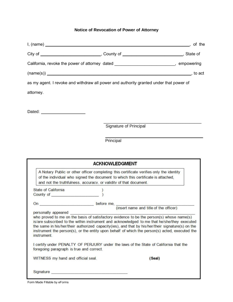 Free Printable Revocation Of Power Of Attorney Form Free Printable
