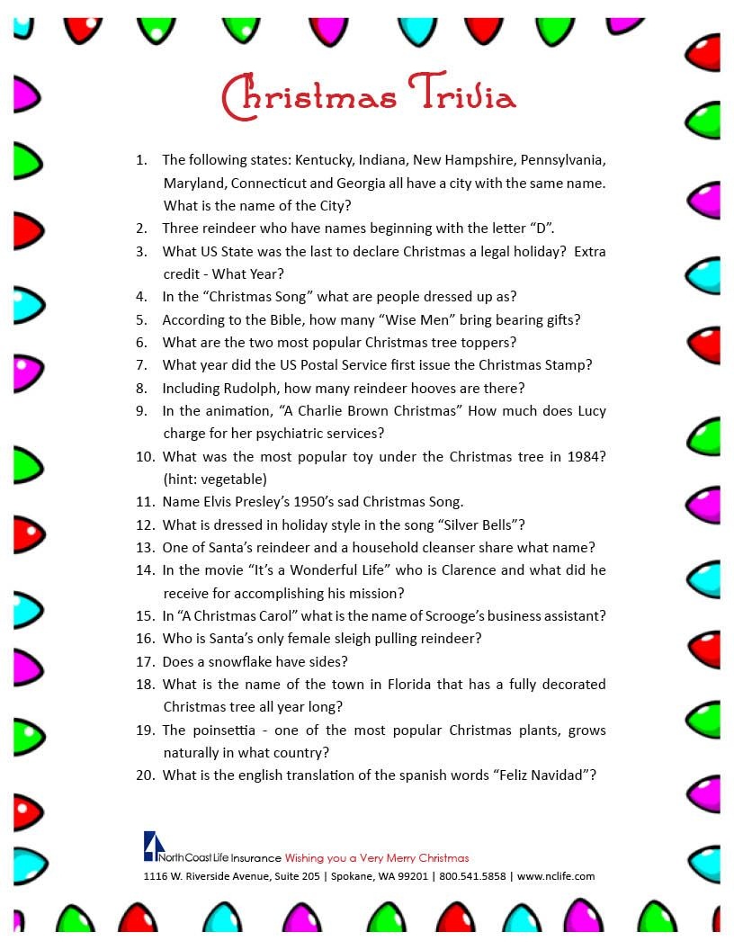 Free Christmas Bingo Free Printable - Google Search | Christmas - Free Printable Trivia Questions For Seniors
