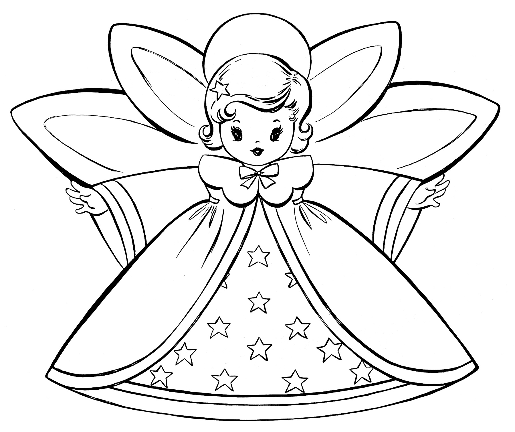 Free Christmas Coloring Pages - Retro Angels - The Graphics Fairy - Free Printable Pictures Of Angels