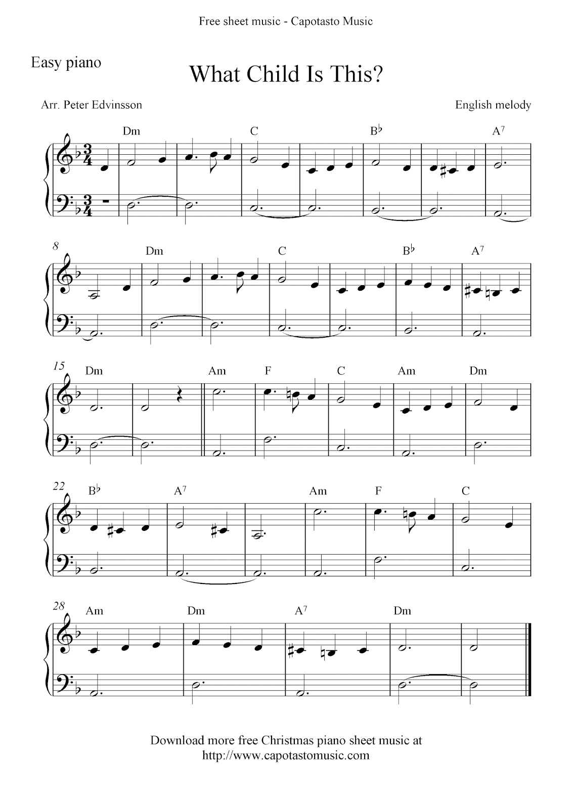 Free Christmas Piano Sheet Music, What Child Is This? - Free Printable Christmas Music Sheets Piano