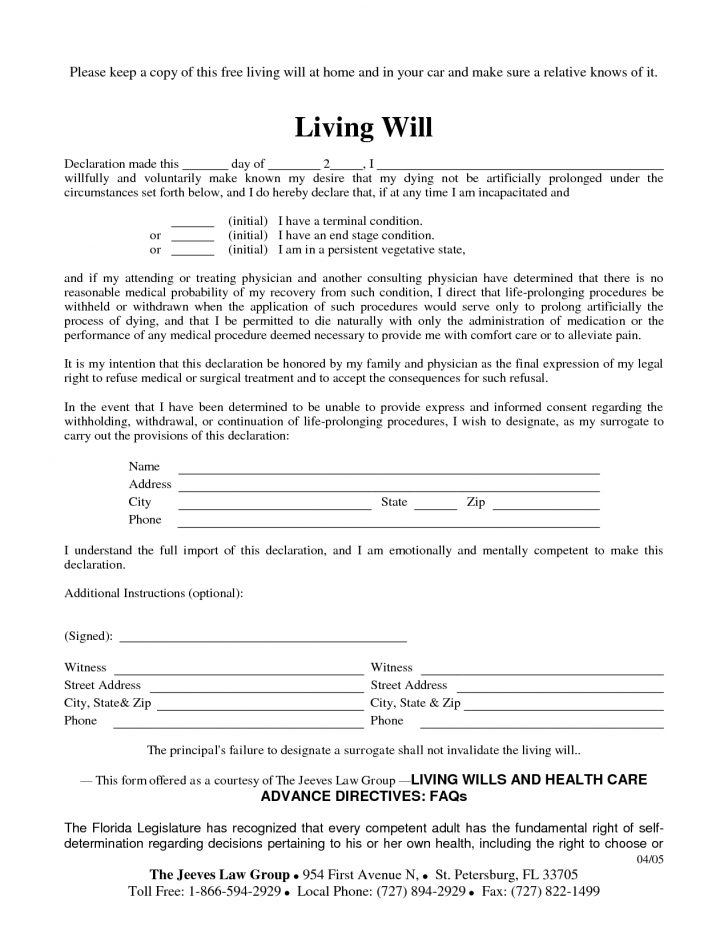 Free Printable Living Will