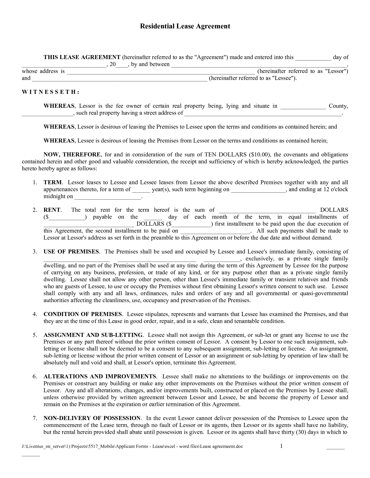 Free Copy Rental Lease Agreement | Free Printable Lease Agreement - Blank Lease Agreement Free Printable