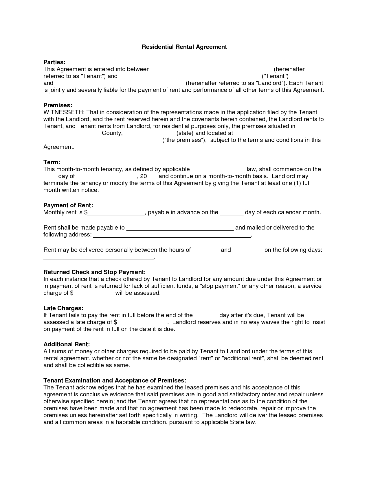 Free Printable Residential Rental Agreement Forms Free Printable