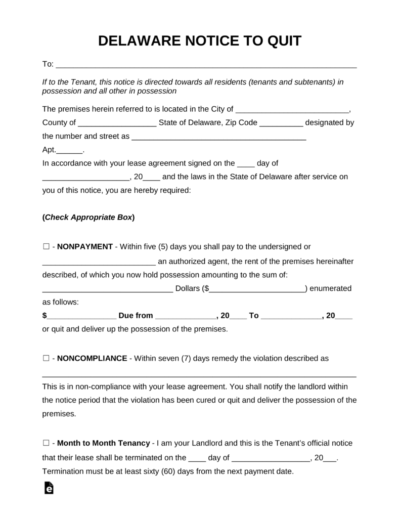 Free Delaware Eviction Notice Forms | Process And Laws - Pdf | Word - Free Printable Eviction Notice Ohio
