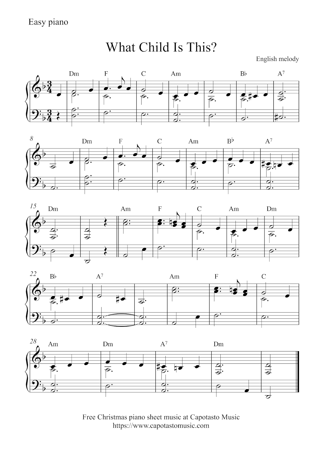 Free Easy Christmas Piano Sheet Music | What Child Is This? - Free Printable Classical Sheet Music For Piano