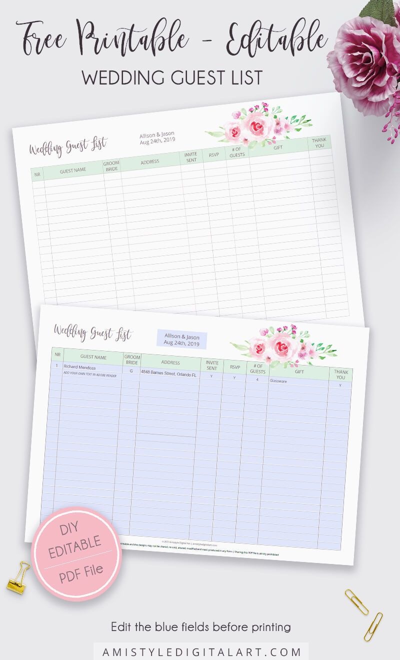 Free Printable Wedding Party List Free Printable