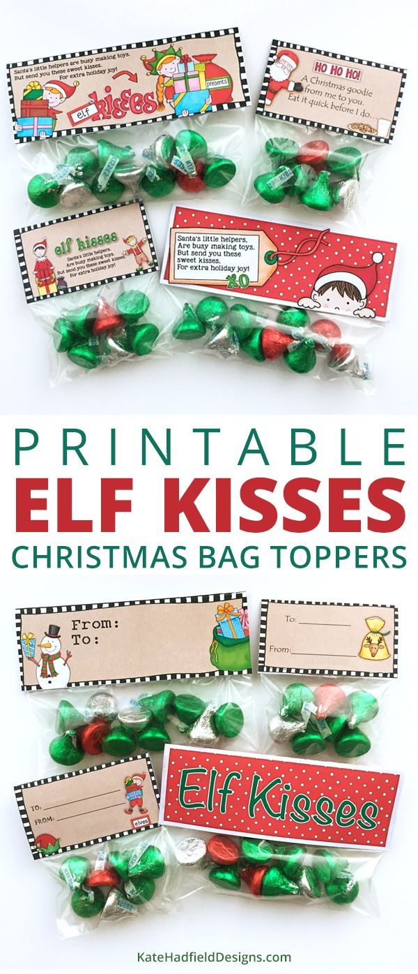 Free Elf Kisses Bag Toppers | Christmas Theme | Christmas Treat Bags - Free Printable Christmas Bag Toppers