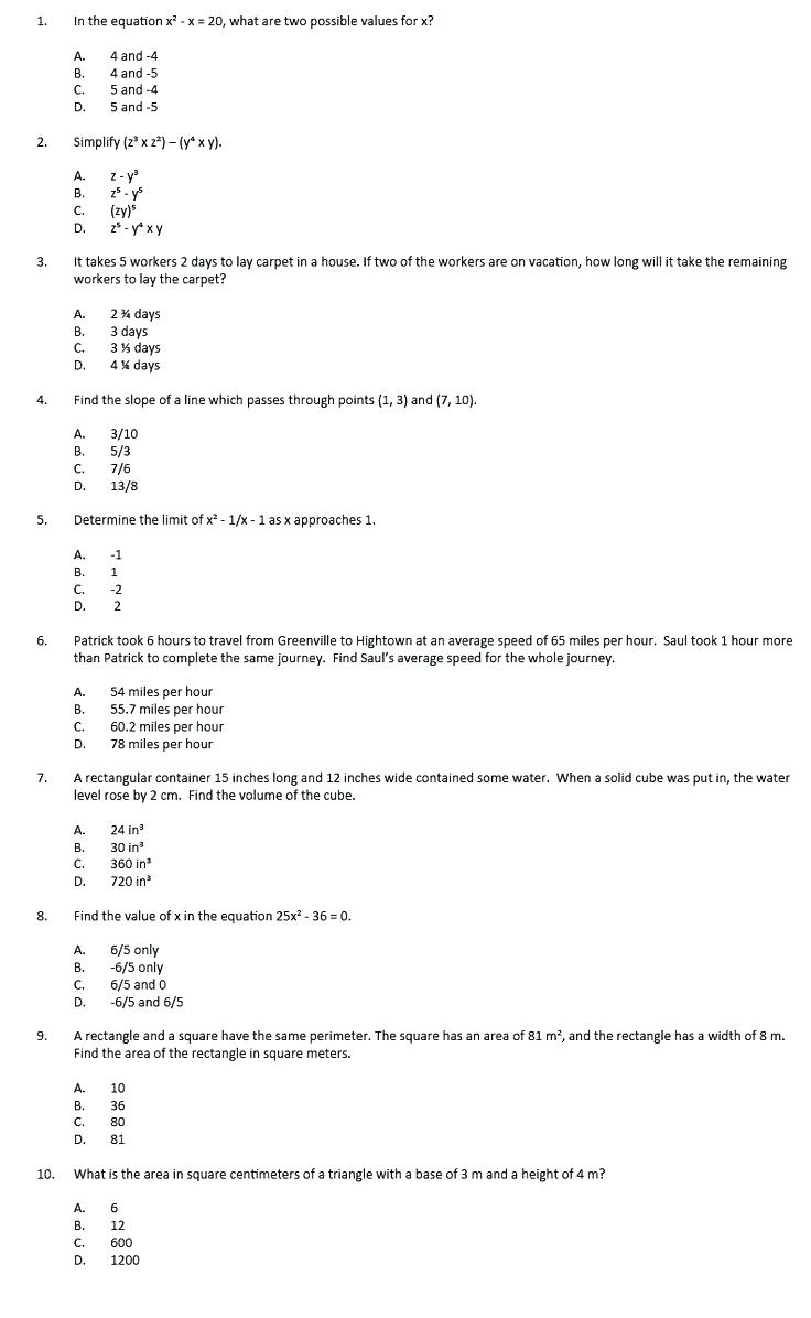 Free Printable Ged Practice Test With Answer Key Free Printable