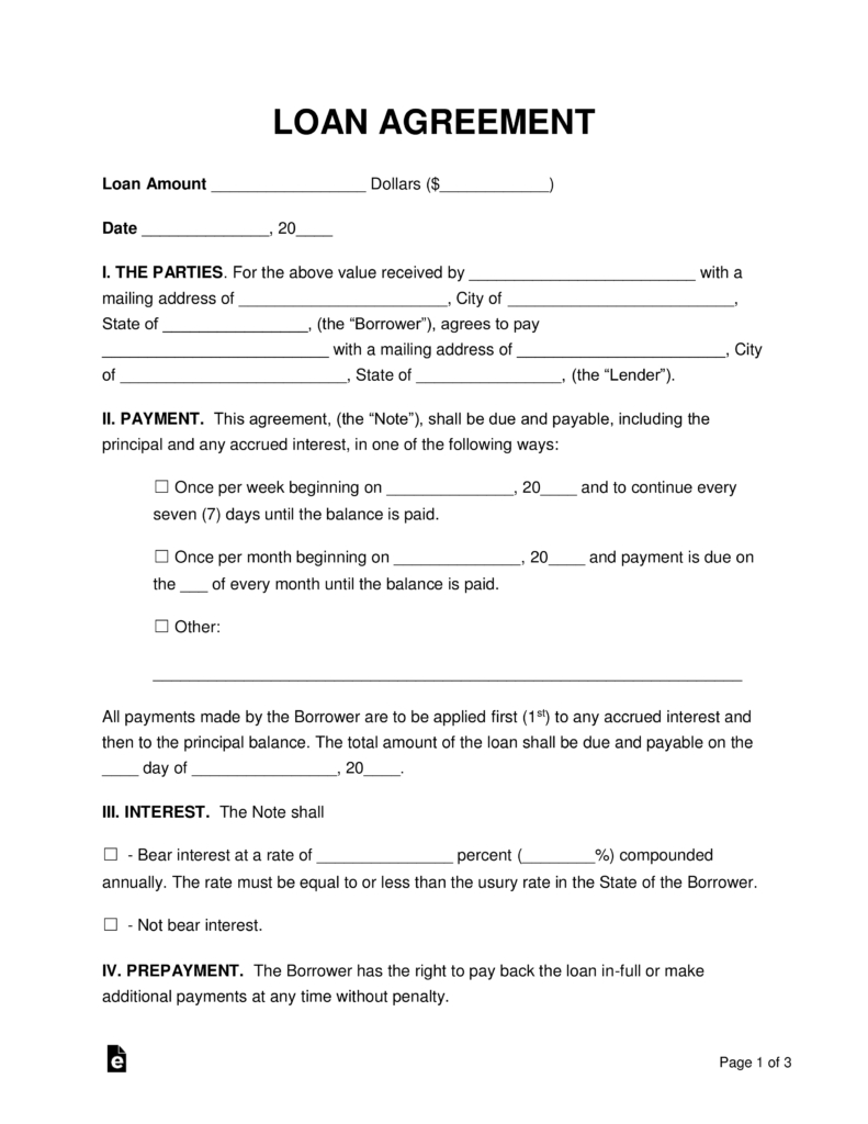 Cosigner Loan Agreement Template