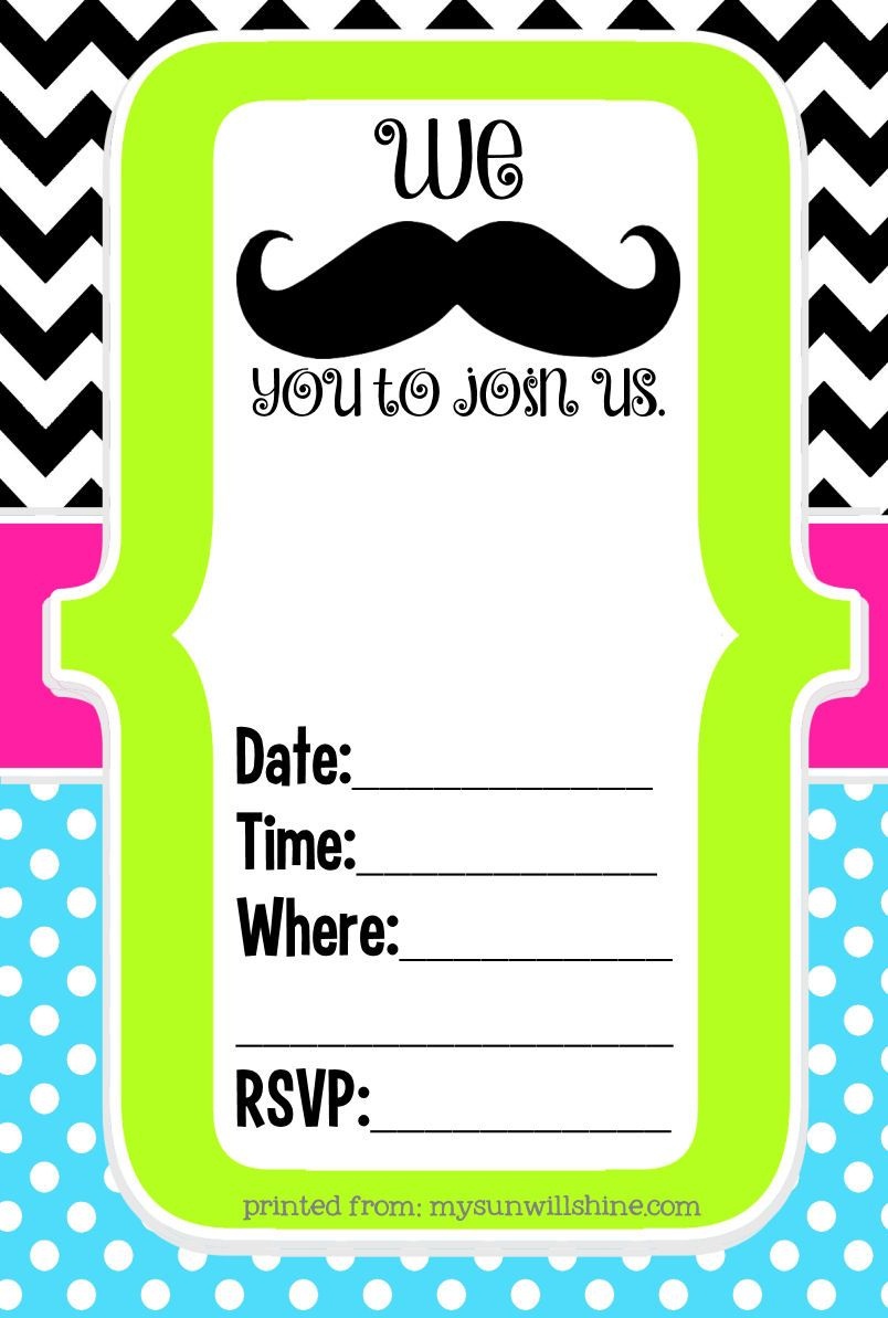 Free Mustache Birthday Party Printables | Mysunwillshine | Diy - Free Printable Mustache Invitations