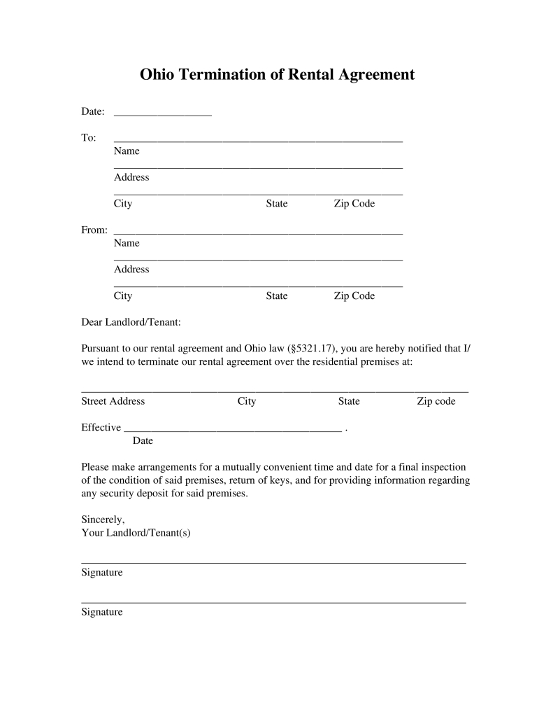 Free Ohio Lease Termination Letter Form | 30-Day Notice - Pdf - Free Printable Eviction Notice Ohio