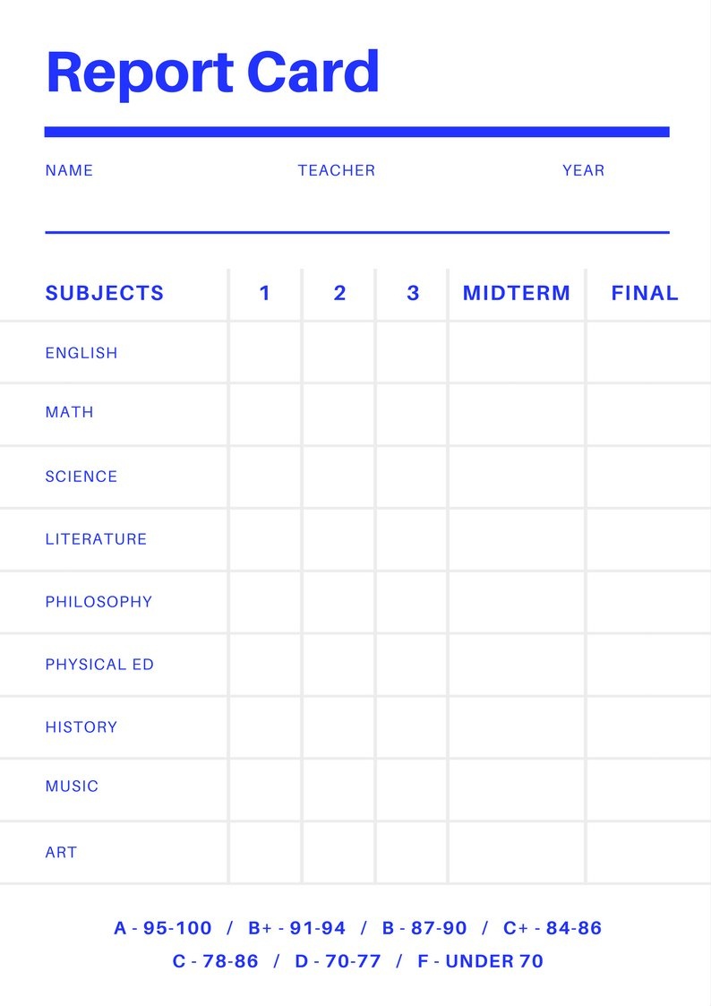 Free Online Report Card Maker: Design A Custom Report Card In Canva - Free Printable Report Cards