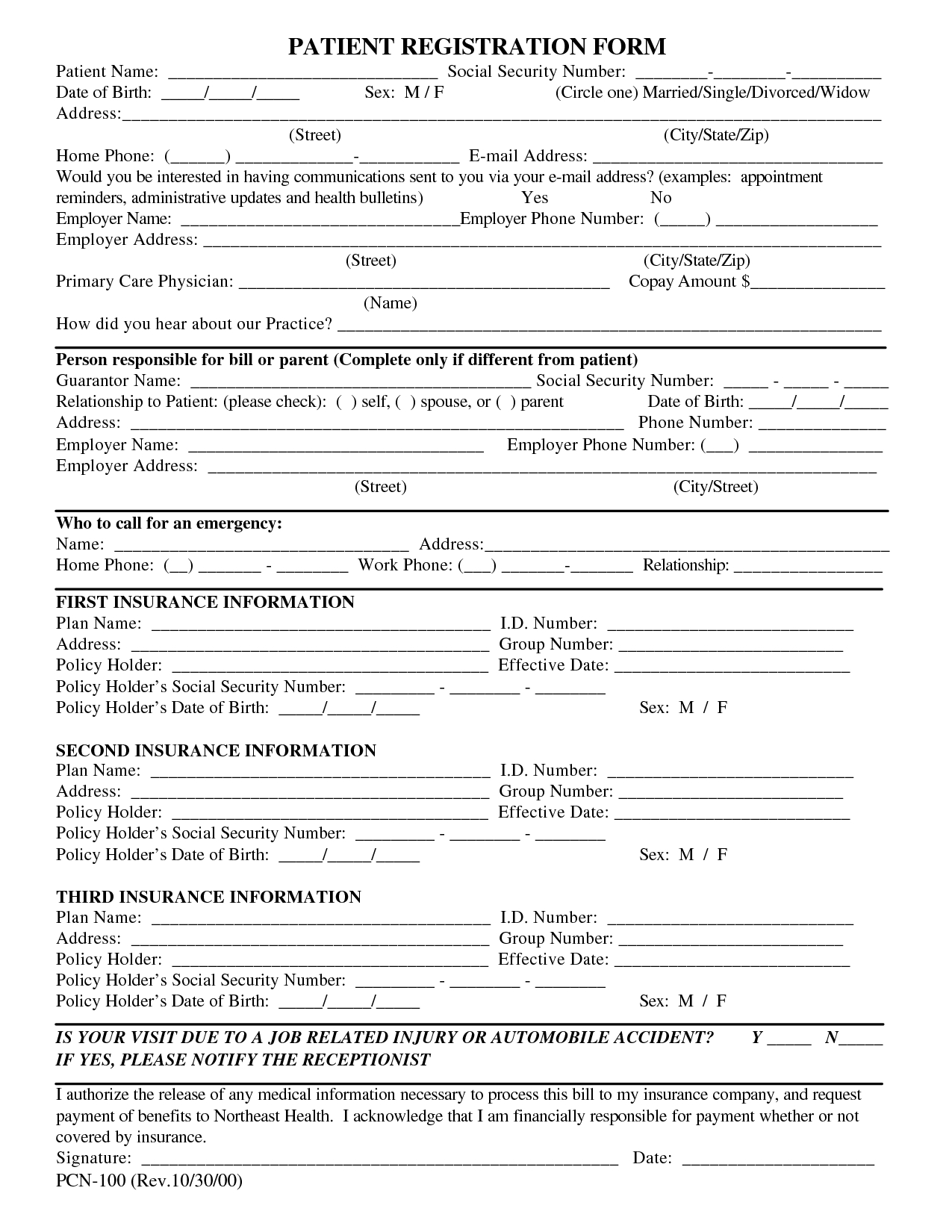 Free Patient Registration Form Template | Blank Medical Patient - Free Printable Medical Forms