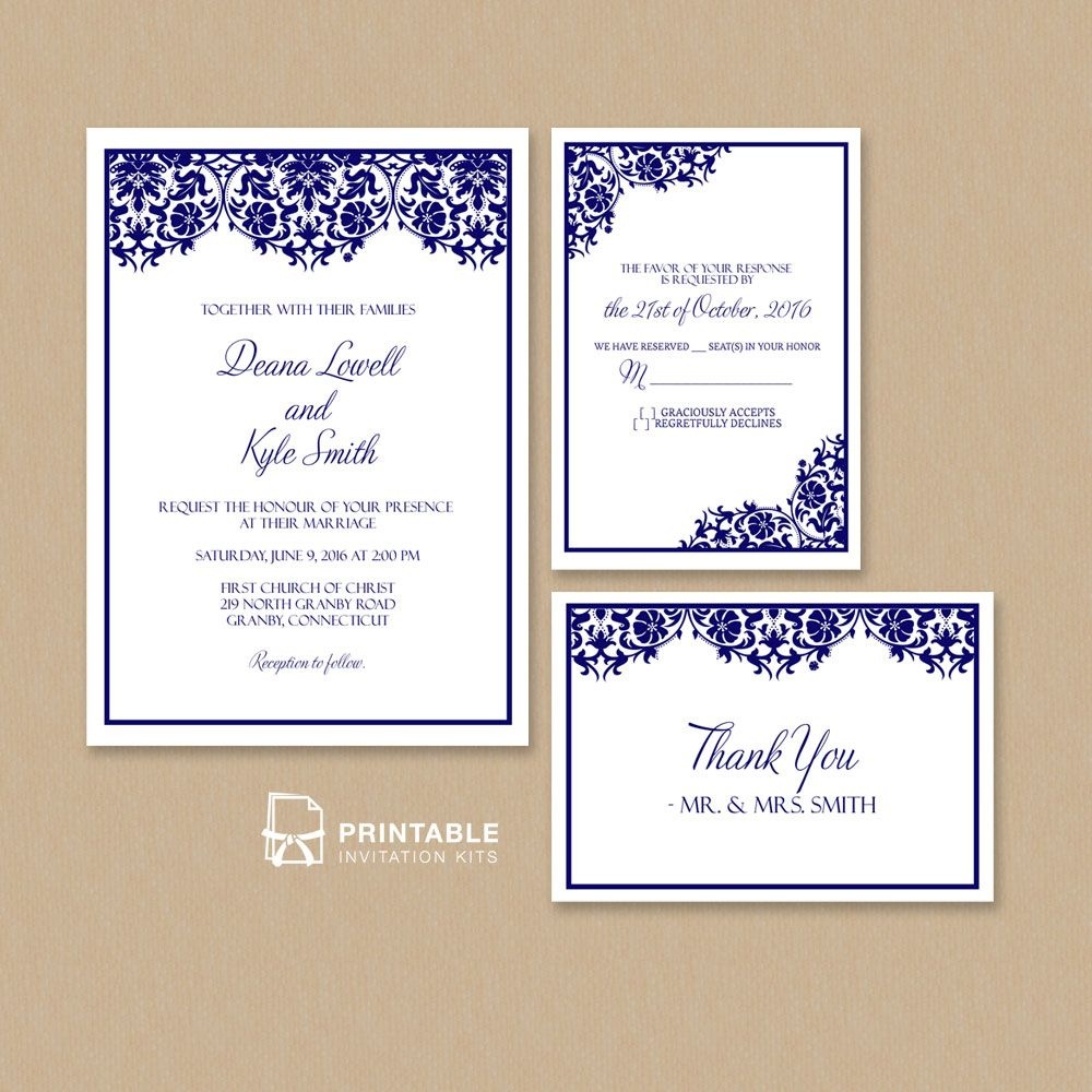 Free Pdf Damask Frame Wedding Invitation Templates – Set | Wedding - Free Printable Wedding Invitation Kits