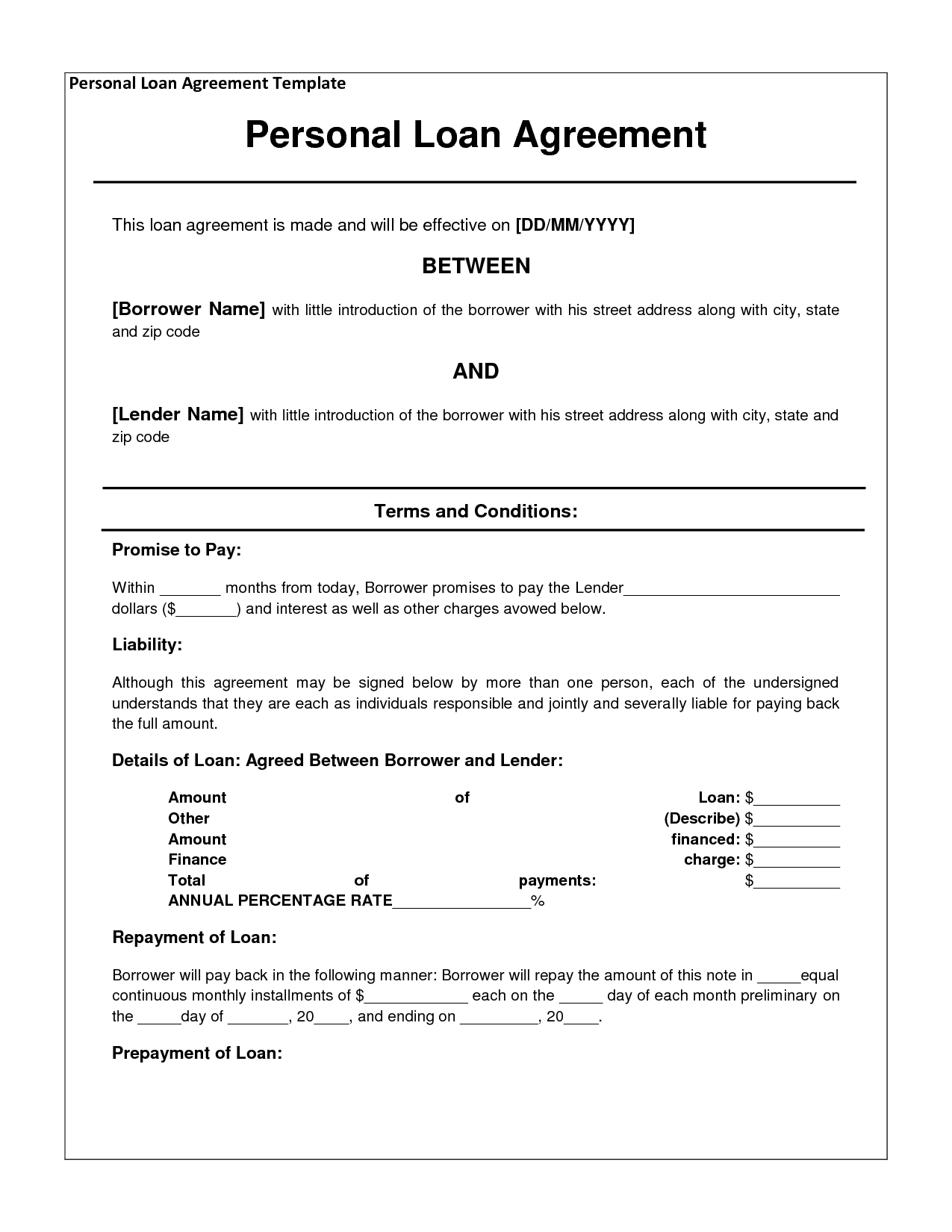 40  Free Loan Agreement Templates Word Pdf ᐅ Template Lab Free