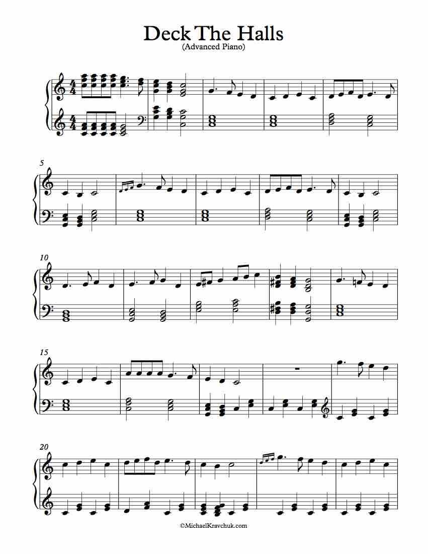 Free Piano Arrangement Sheet Music – Deck The Halls In 2019 | Free - Free Printable Sheet Music For Voice And Piano