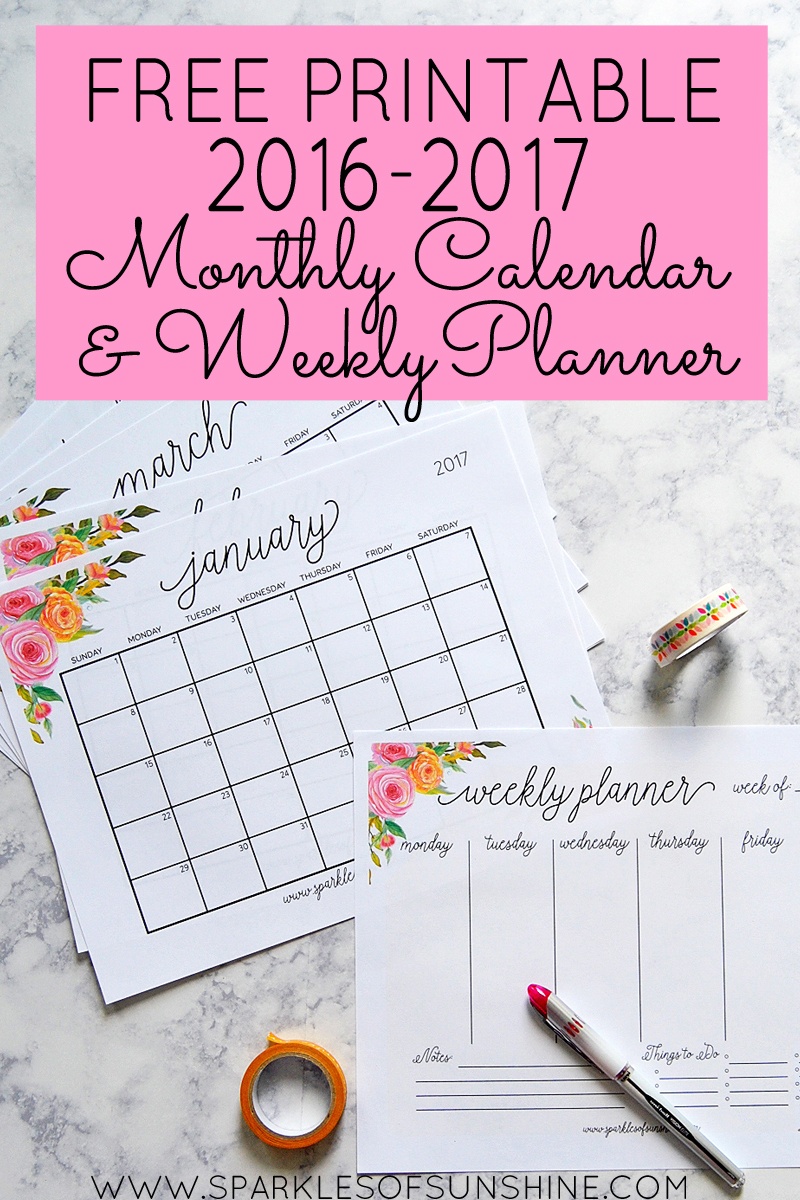 Free Printable 2017 Weekly Calendar And Monthly Planner - Homeschool - Free Printable Agenda 2017