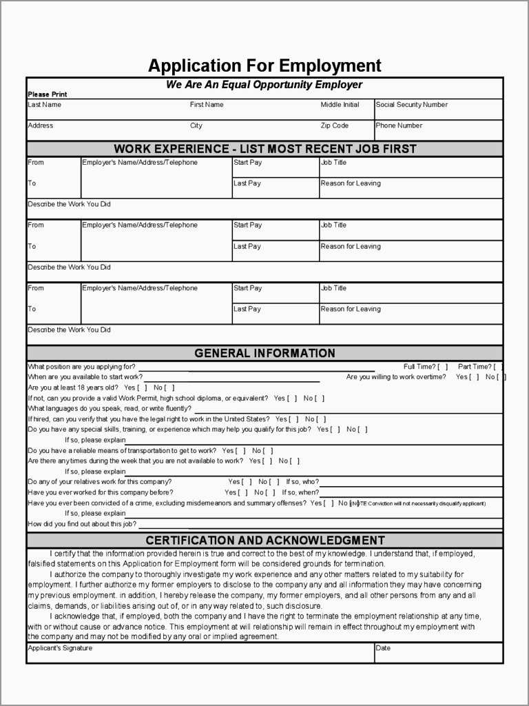 Free Printable Application For Employment Template Astonishing Blank - Free Printable Job Application Form Pdf