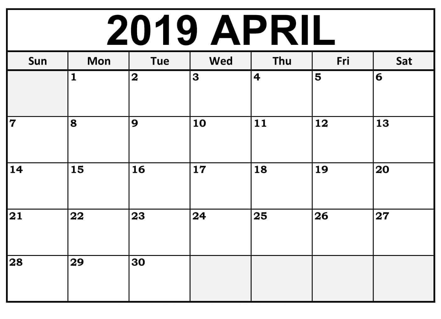 Free Printable April 2019 Calendar Downloadable #tumblr #twitter #fb - Free Printable Facebook Template