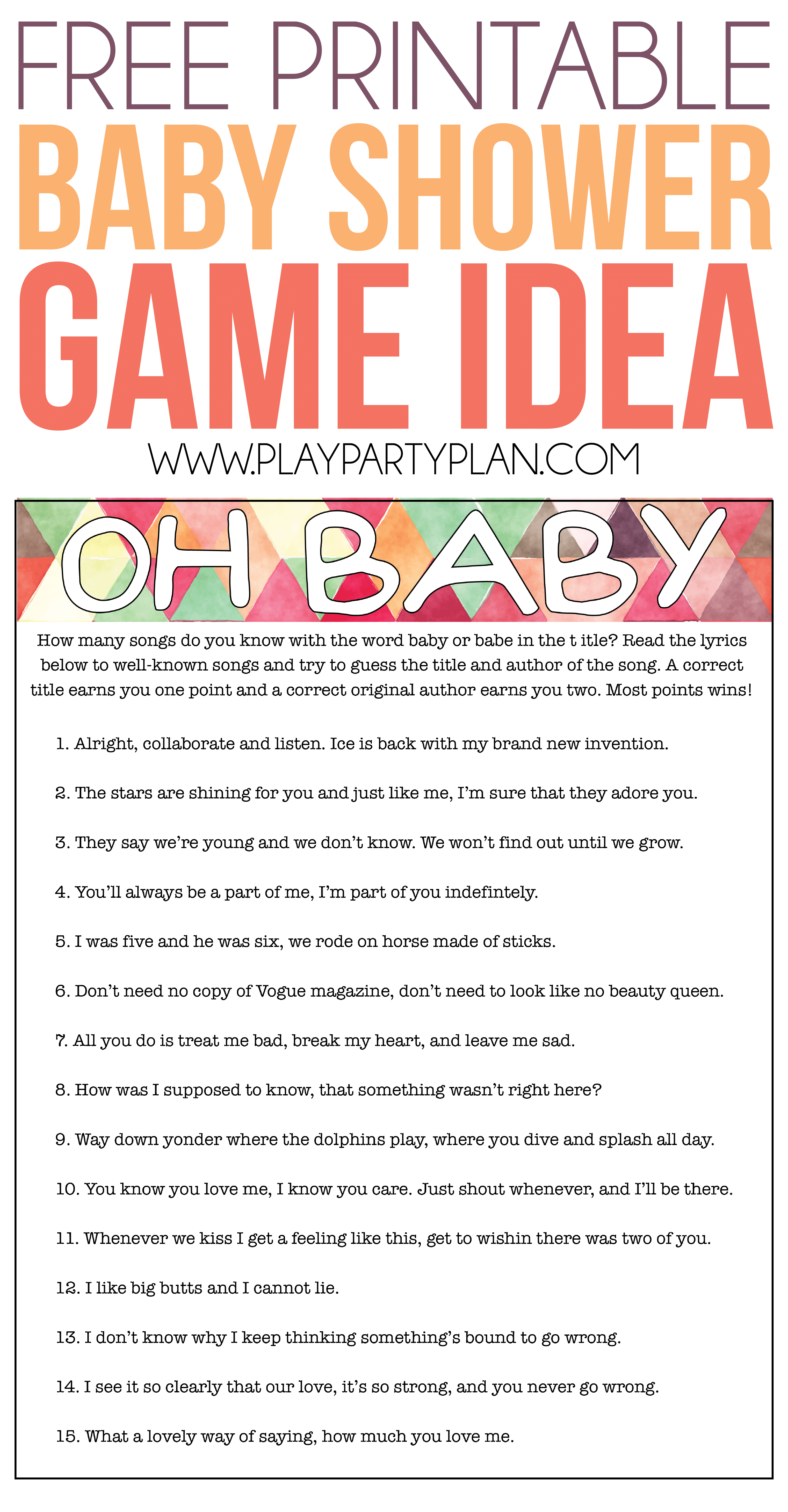 Free Printable Baby Shower Songs Guessing Game - Play Party Plan - Free Printable Baby Shower Games With Answer Key