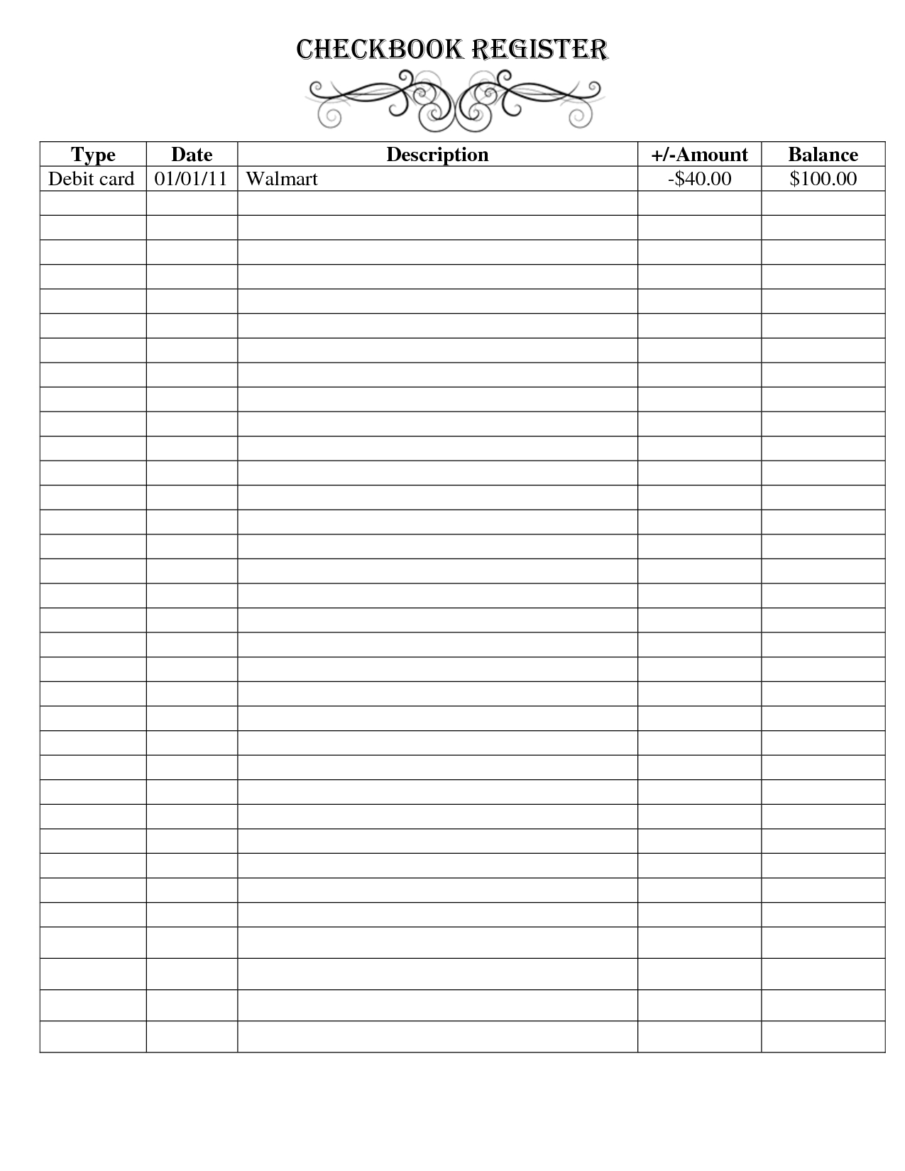 Free Printable Checkbook Register Templates … | Checkbook Register - Free Printable Blank Check Register Template