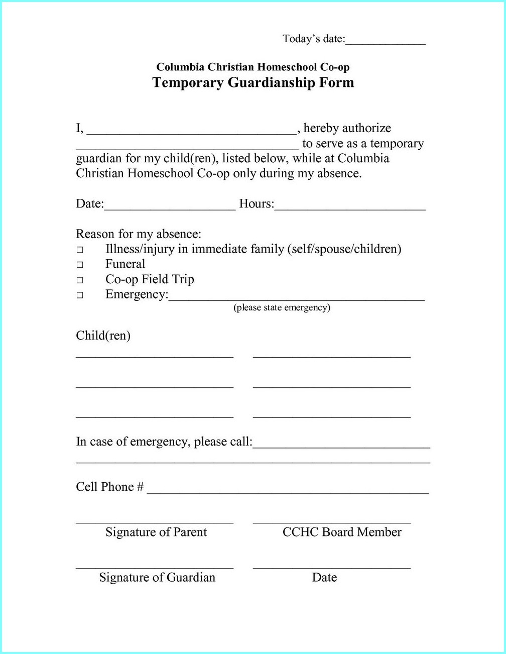 Free Printable Temporary Guardianship Form Free Printable