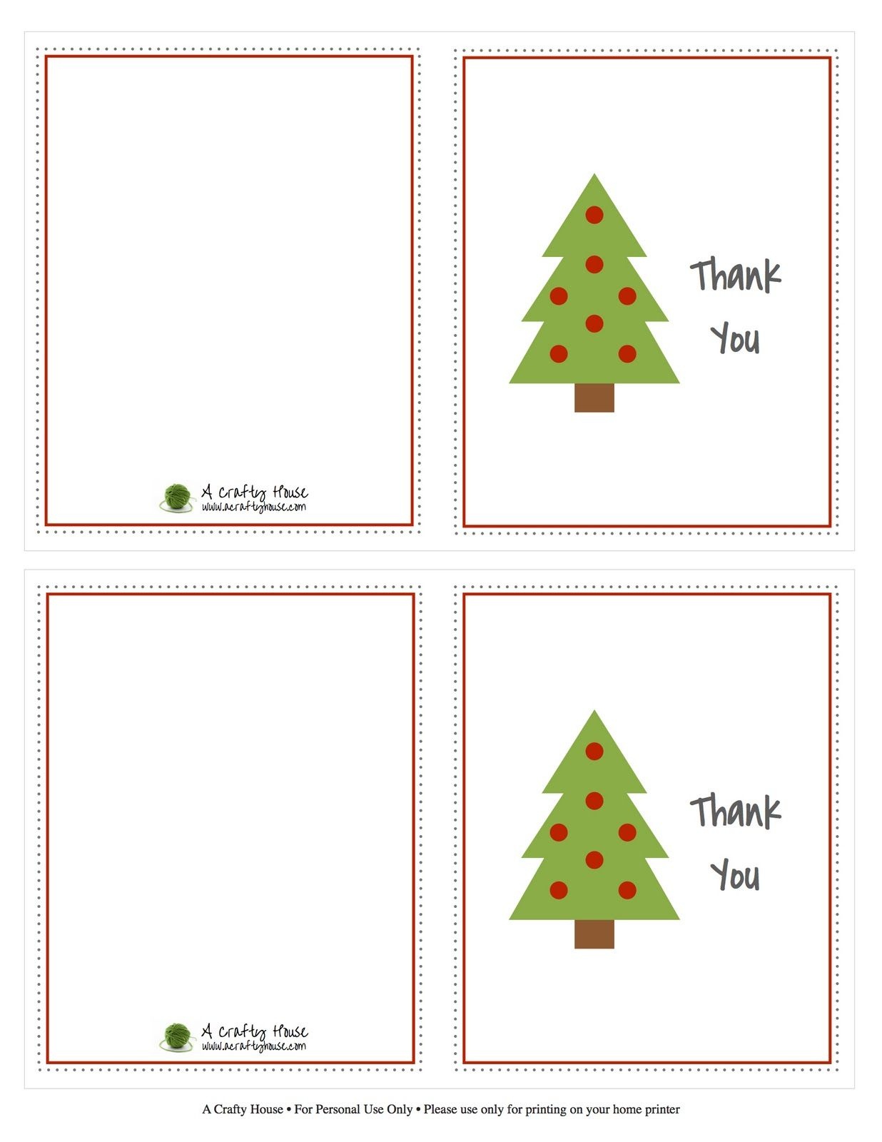 Free Printable Christmas Card Thank You Note | A Crafty House - Free Christmas Thank You Notes Printable