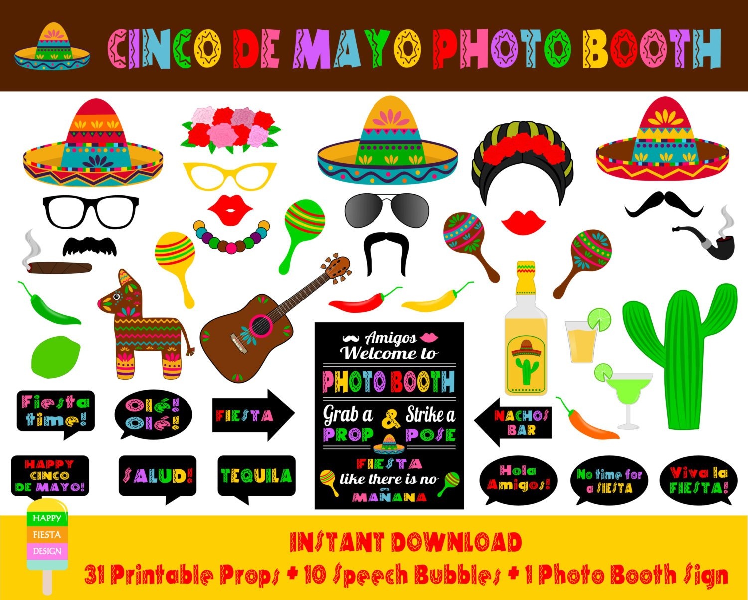 Cinco De Mayo Printable Photo Booth Props May cinco Mexican Free 