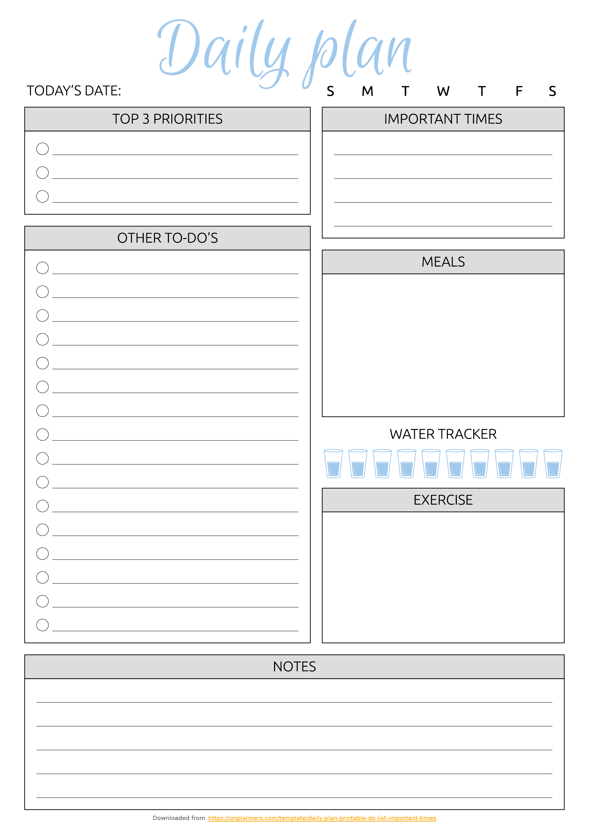 Free Printable Daily Plan With To-Do List &amp;amp; Important Times Pdf Download - Free Printable List