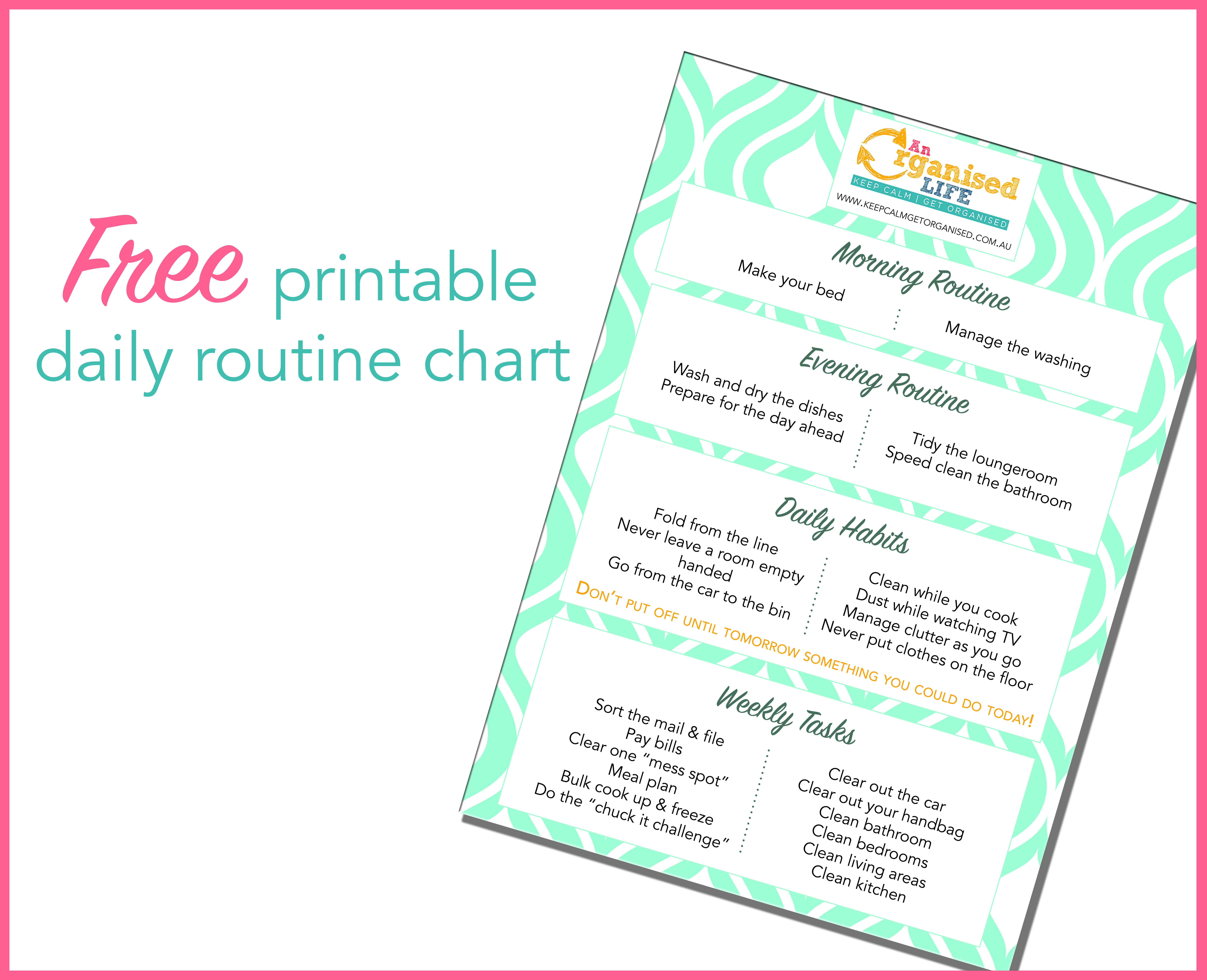 Free Printable Daily Routine Chart | Keep Calm Get Organised - Free Printable Morning Routine Chart